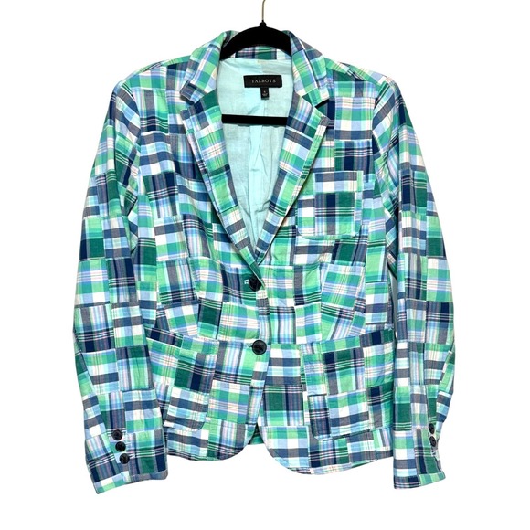 Talbots Jackets & Blazers - Talbots Madras Plaid Cotton Patchwork Blazer Jacket Womens Size 6 Retro Preppy